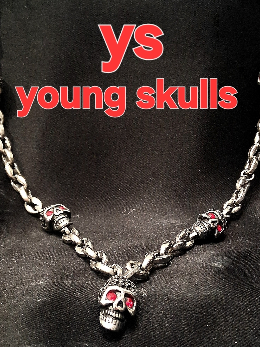 "Young Skulls Ys" Men's Skull Chain  8mm Gucci Style Link with Red Accent Eyes